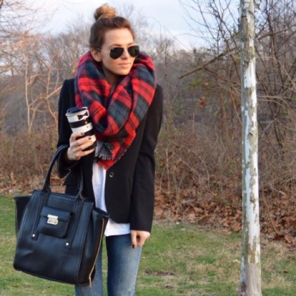 Zara Huge Two-Sided Soft Blanket Scarf Plaid Tartan Houndstooth - Picture 2 of 11